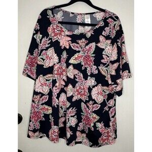 Swim365 Top Womens Size 30/32 Blue Floral Short Sleeve Swimming Short Sleeve